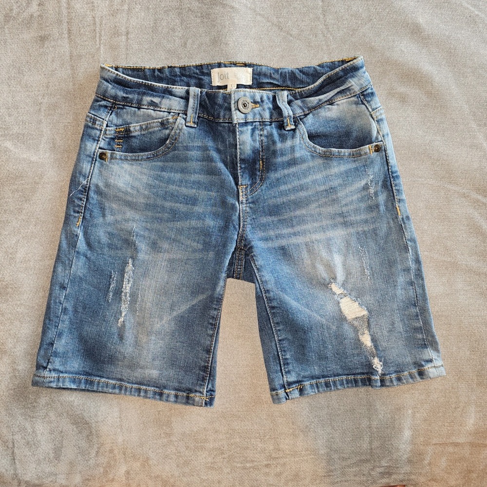 Jolt Jeans Women's Sz 1 Blue Denim Distressed Longer Shorts Y2K Hippy Festival